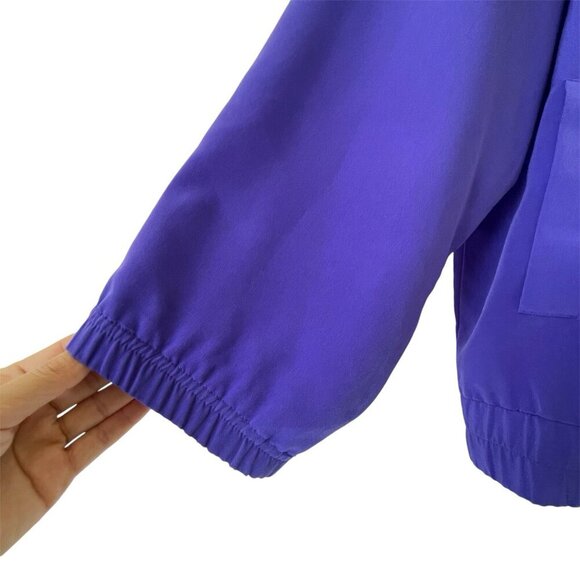 VTG 80s Women XL Windbreaker Jacket Full Zip Mock Neck Perfume Embroidery Purple - Picture 13 of 16